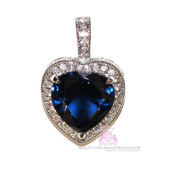 Love Heart for Jerusalem™ Sapphire Blue Cz 925 Sterling Silver Statement Pendant - Picture 1 of 5